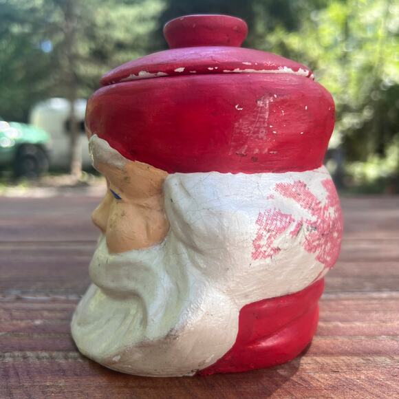 Vintage 1970s Hand Painted Santa Claus Candy Jar 6" Ceramic Christmas Decor OOAK - Picture 3 of 16